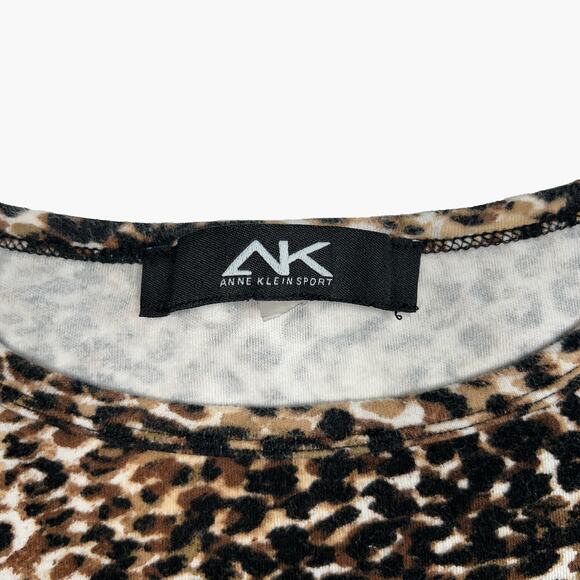 ANNE KLEIN SPORT 3/4 Sleeve Leopard Print T-Shirt Top (Multi | Size S/M) - Picture 3 of 5